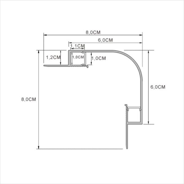 Perfil Led Alumínio No Frame para Canto 90° 8cm x 8cm